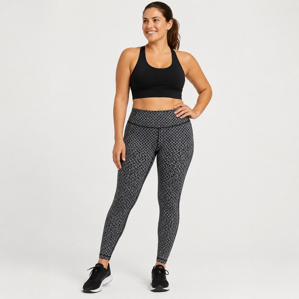 Lululemon Wunder Under Leggings Black White Geometric Print Womens 10 Yoga Pants